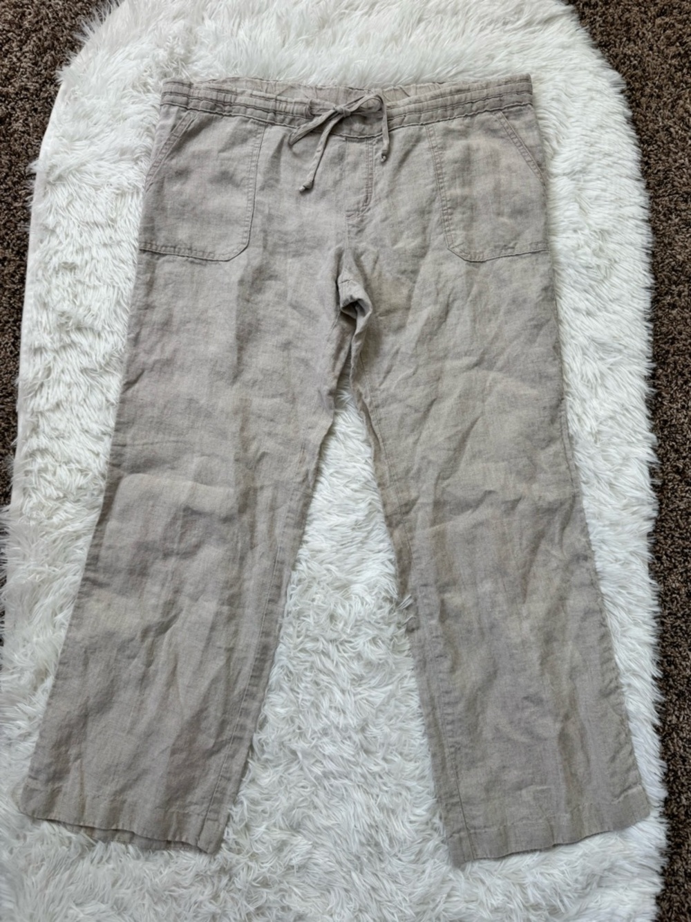 Allen Allen 100% linen beige flowy pants airy relaxed summer size large